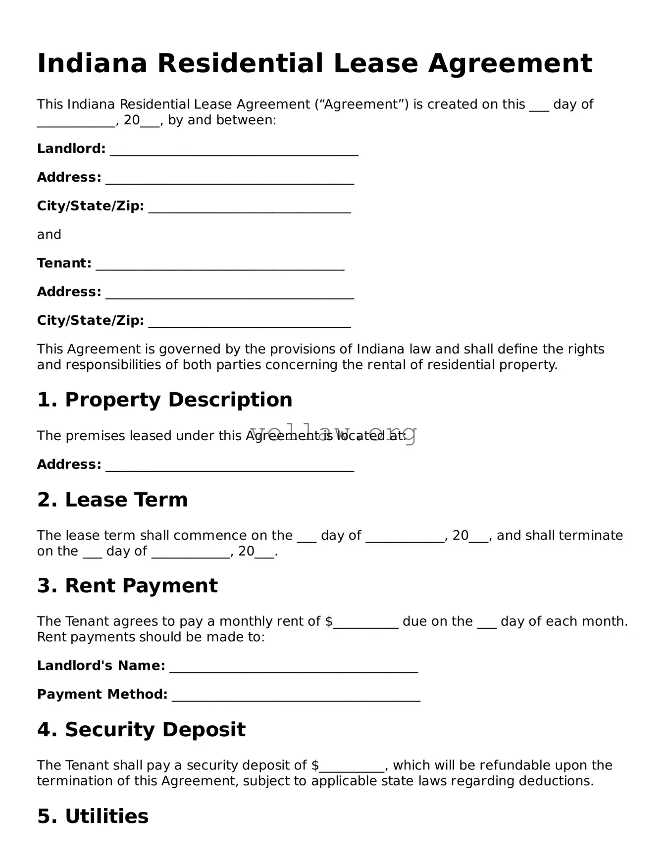 Attorney-Verified  Residential Lease Agreement Form for Indiana