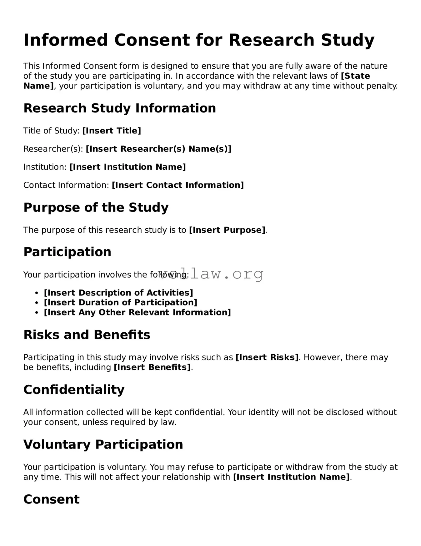 Free Informed Consent for Research Study Form