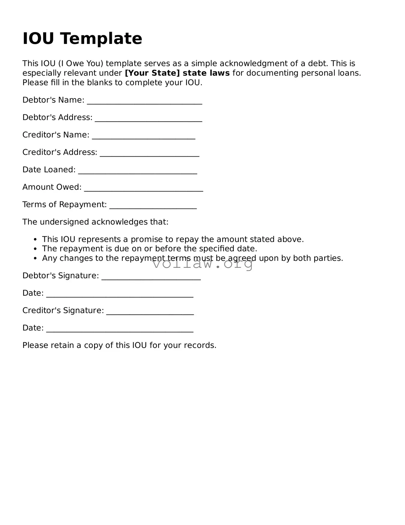 Free IOU Form