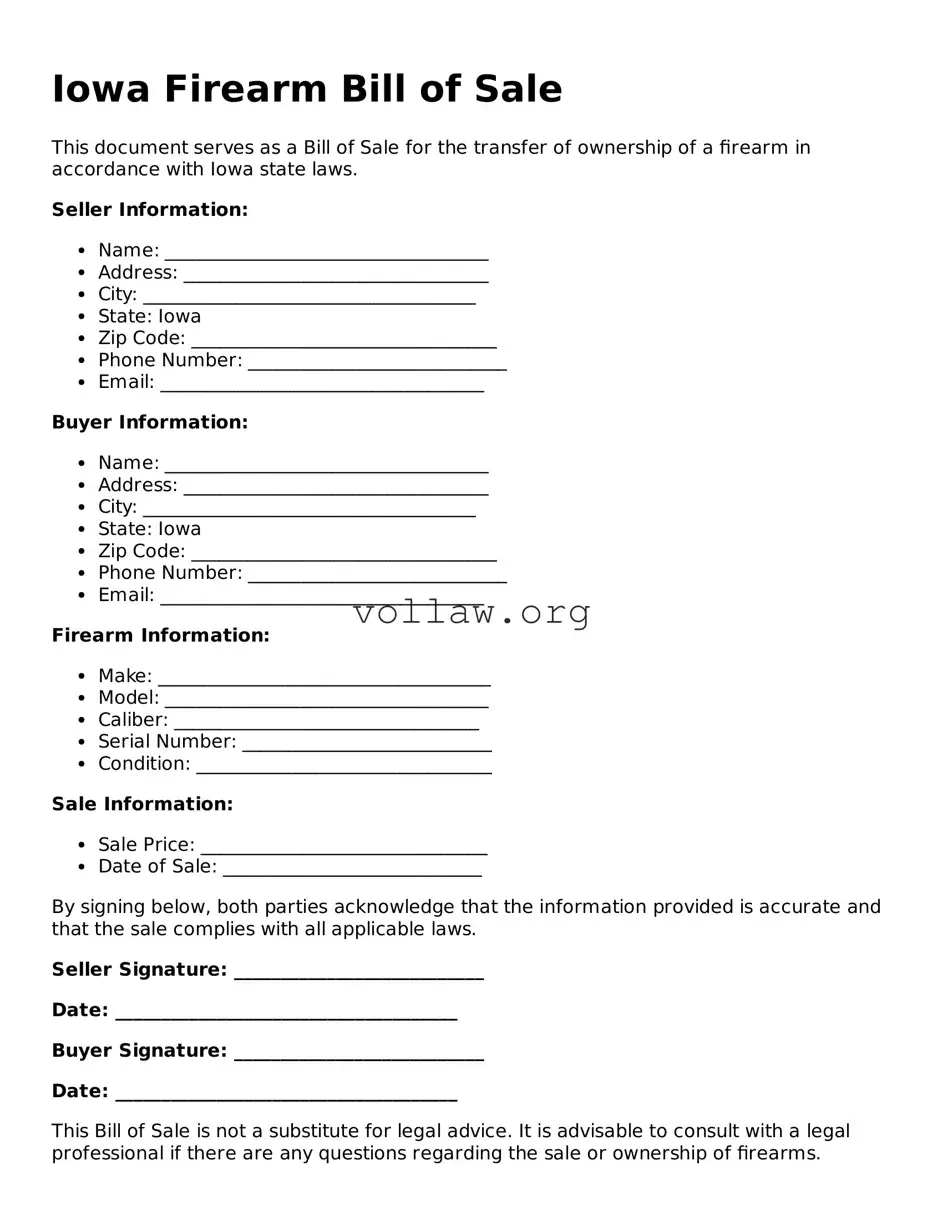 Attorney-Verified  Firearm Bill of Sale Form for Iowa