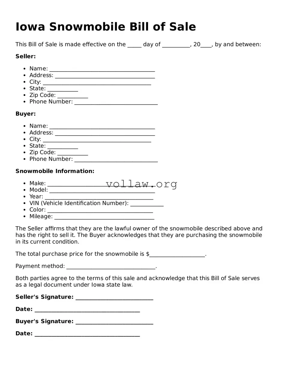 Attorney-Verified  Snowmobile Bill of Sale Form for Iowa