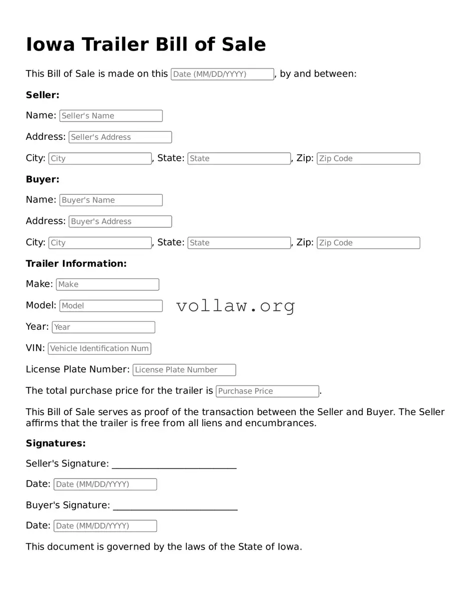 Attorney-Verified  Trailer Bill of Sale Form for Iowa