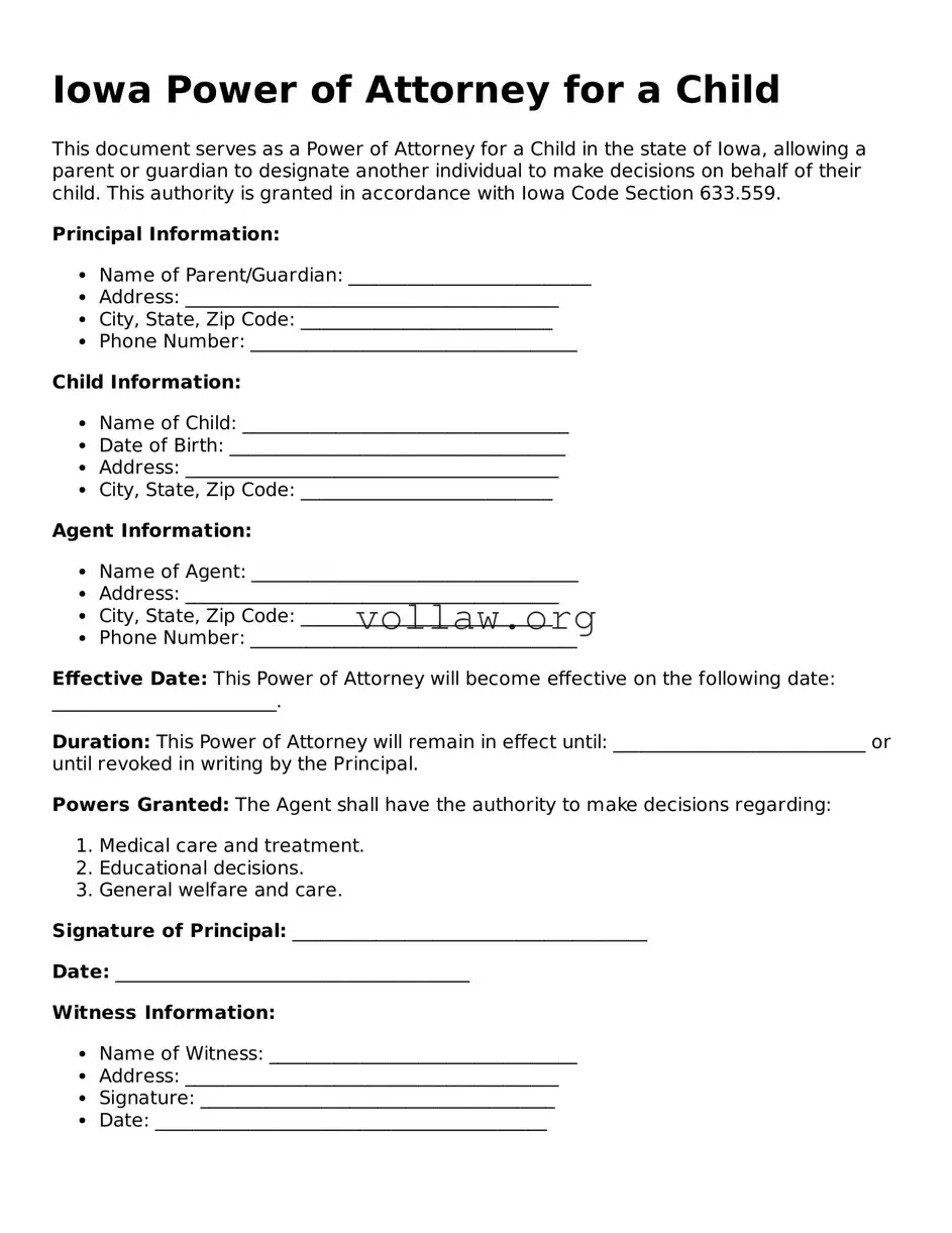 Attorney-Verified  Power of Attorney for a Child Form for Iowa