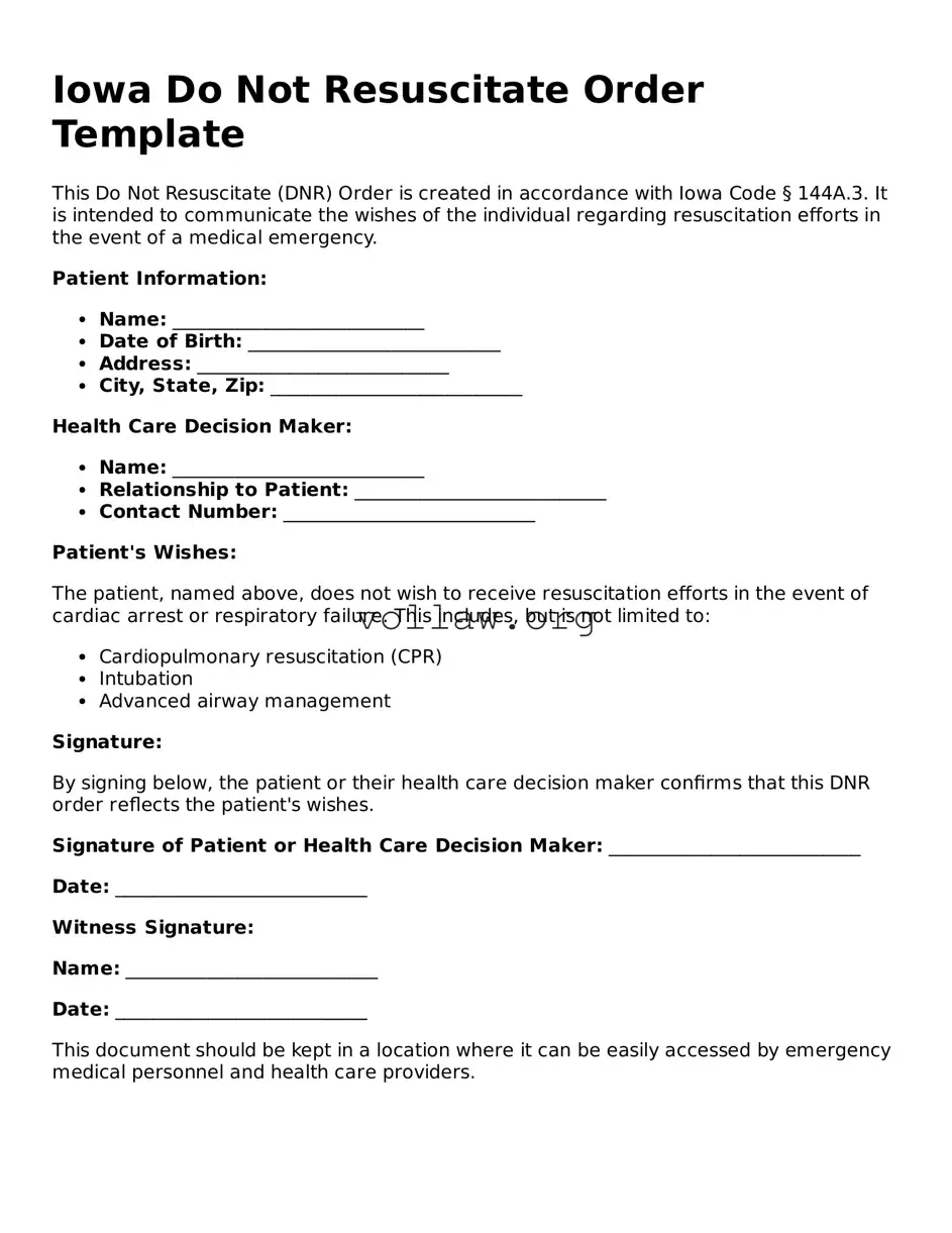 Attorney-Verified  Do Not Resuscitate Order Form for Iowa