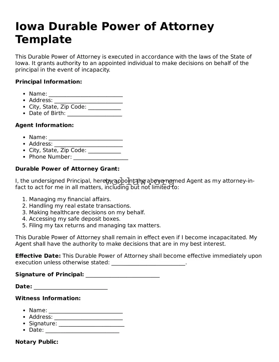 Attorney-Verified  Durable Power of Attorney Form for Iowa