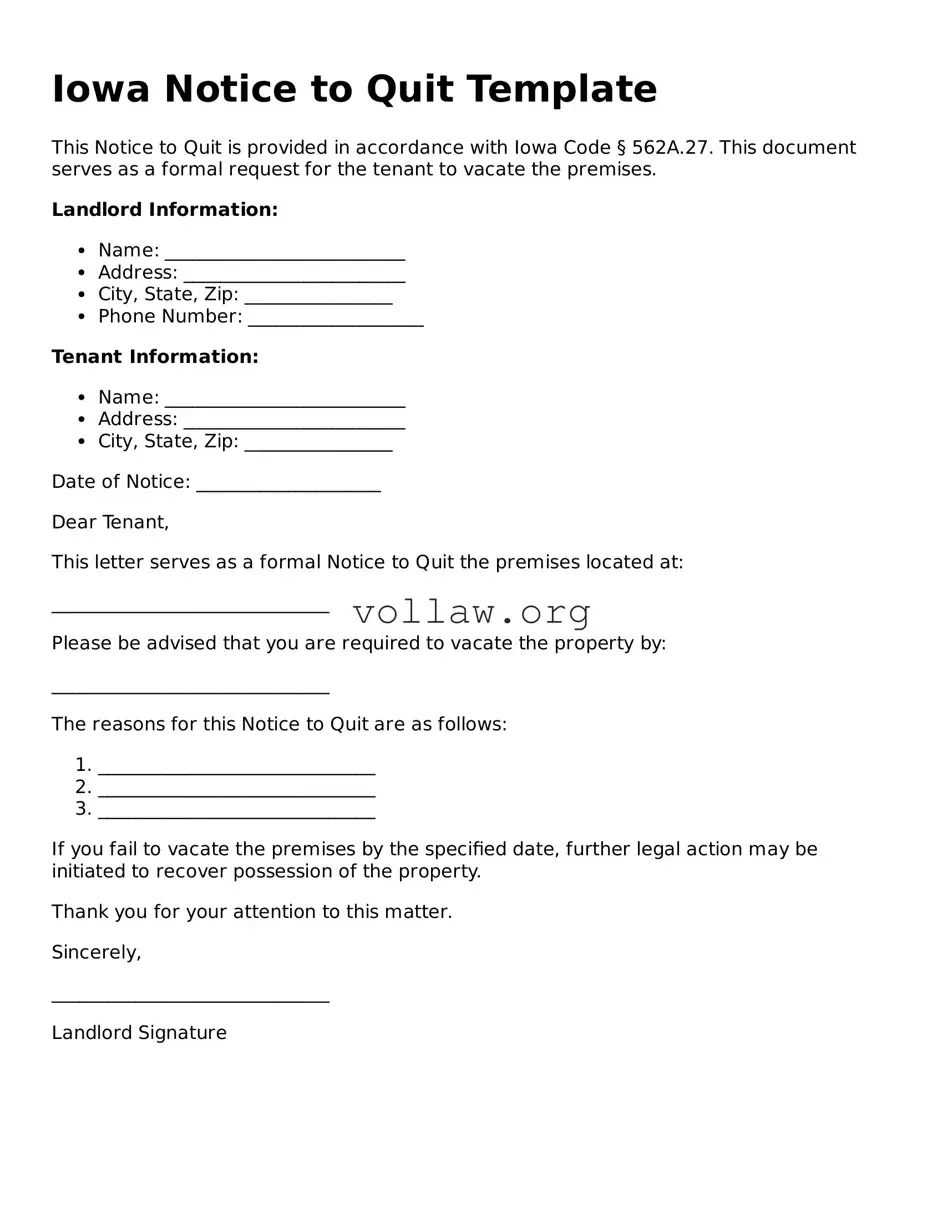 Attorney-Verified  Notice to Quit Form for Iowa
