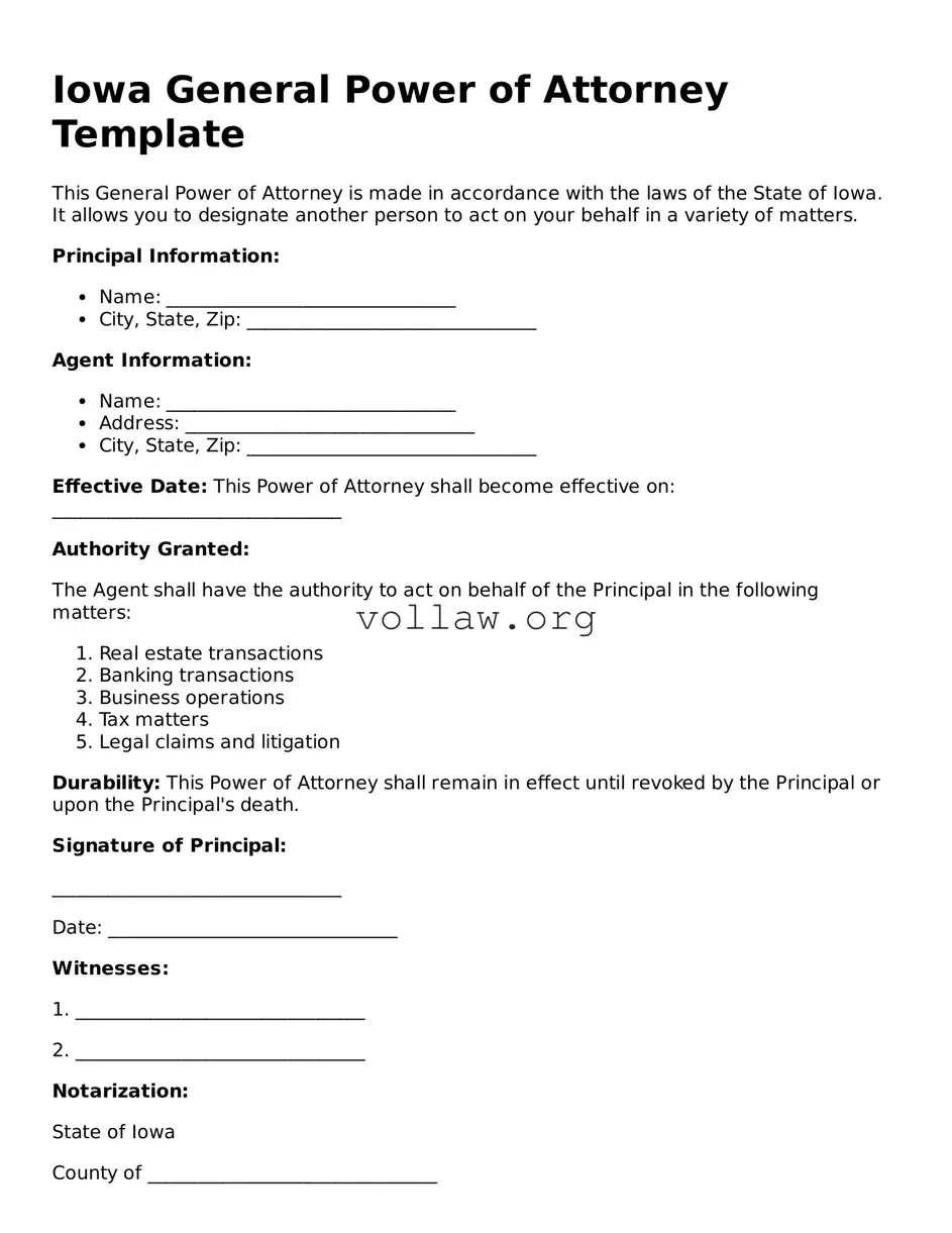 Attorney-Verified  General Power of Attorney Form for Iowa