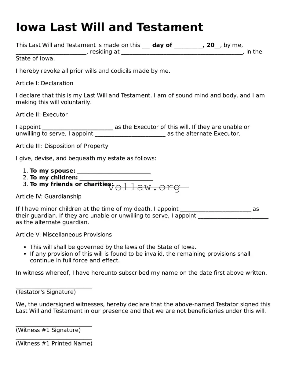 Attorney-Verified  Last Will and Testament Form for Iowa