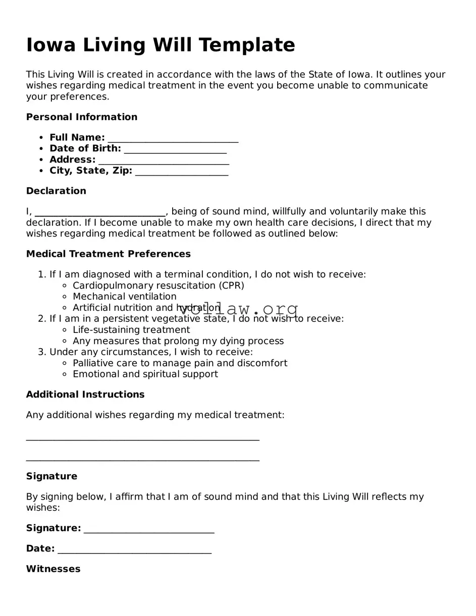 Attorney-Verified  Living Will Form for Iowa