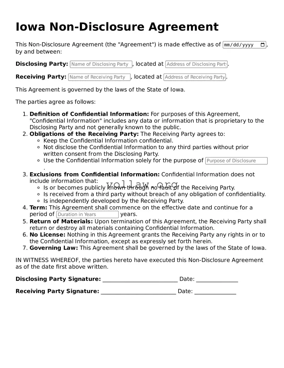 Attorney-Verified  Non-disclosure Agreement Form for Iowa