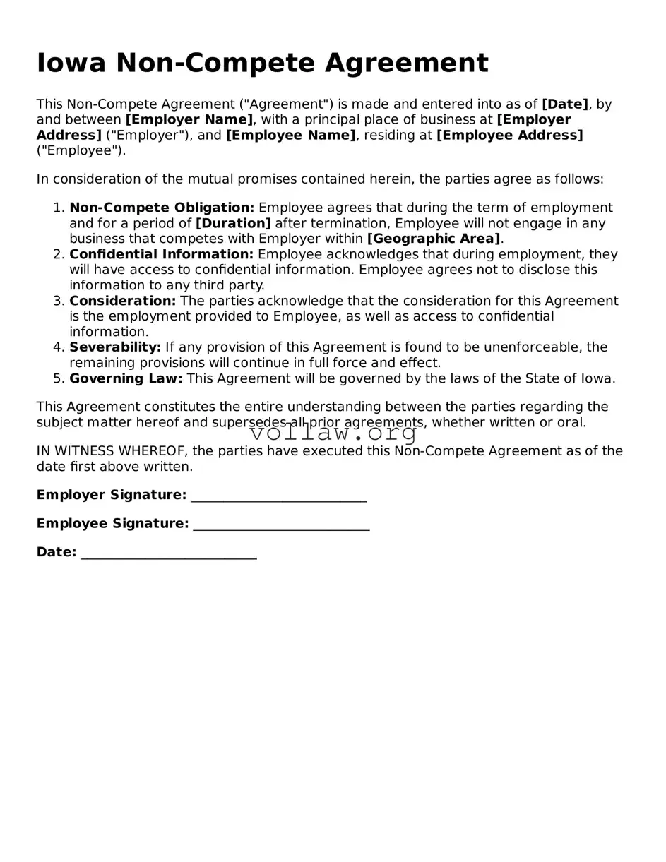 Attorney-Verified  Non-compete Agreement Form for Iowa
