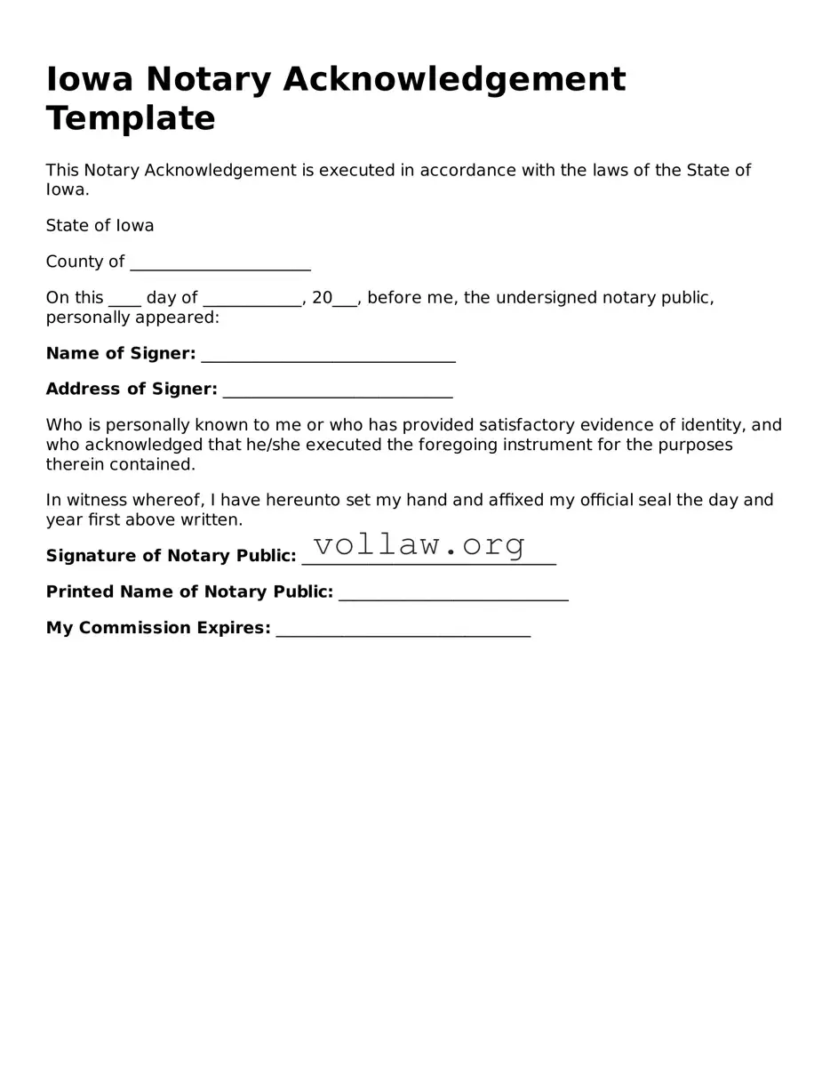 Attorney-Verified  Notary Acknowledgement Form for Iowa