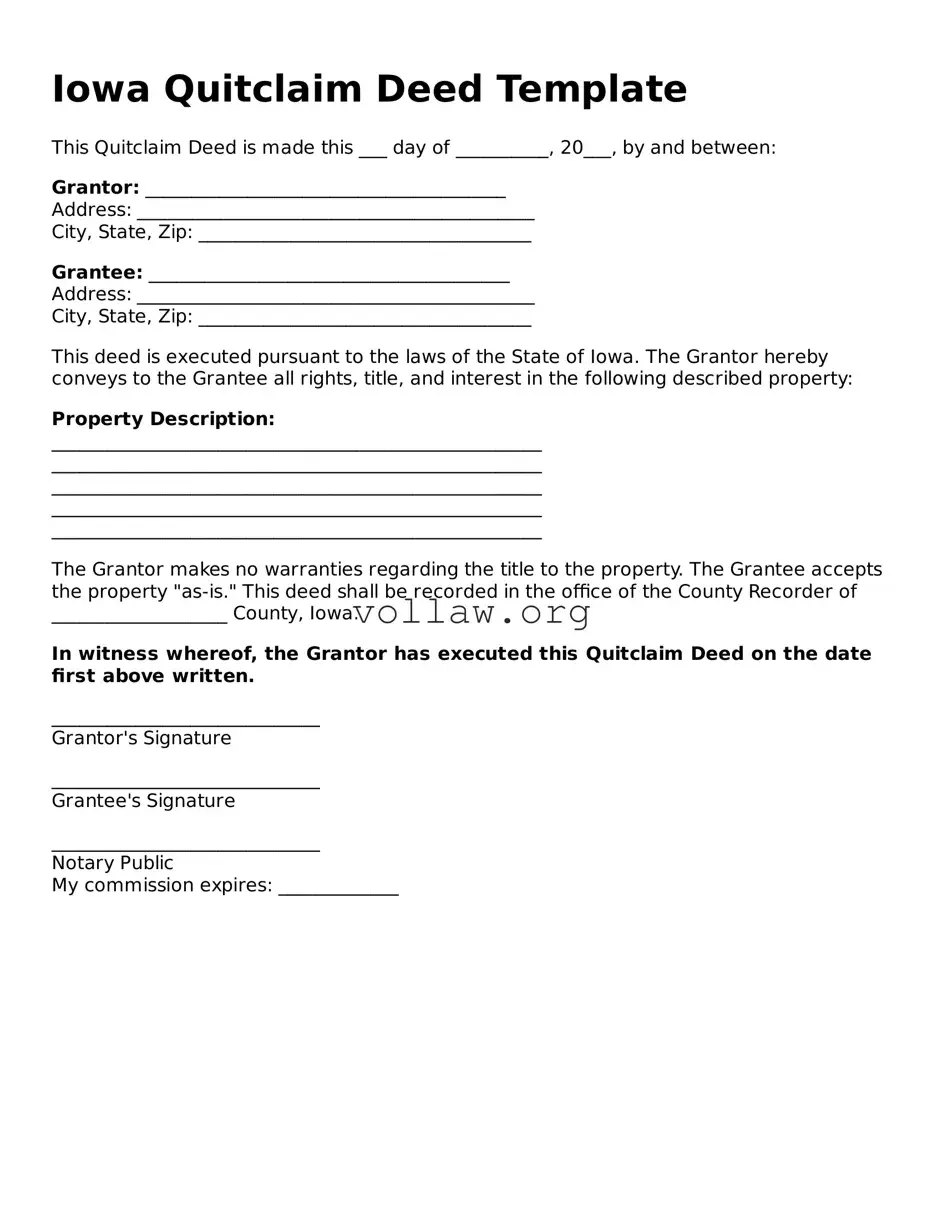 Attorney-Verified  Quitclaim Deed Form for Iowa