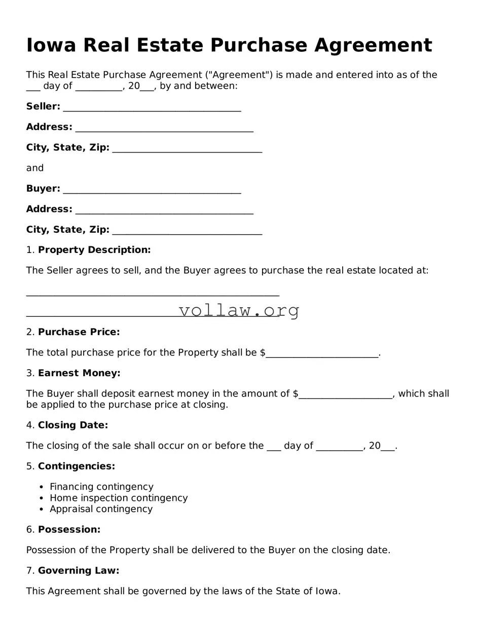 Attorney-Verified  Real Estate Purchase Agreement Form for Iowa