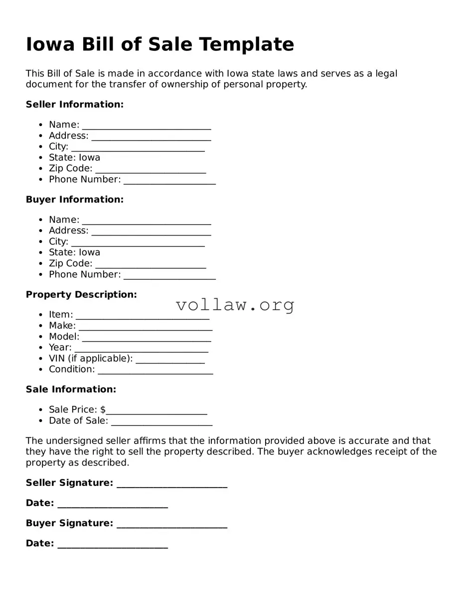 Attorney-Verified  Bill of Sale Form for Iowa