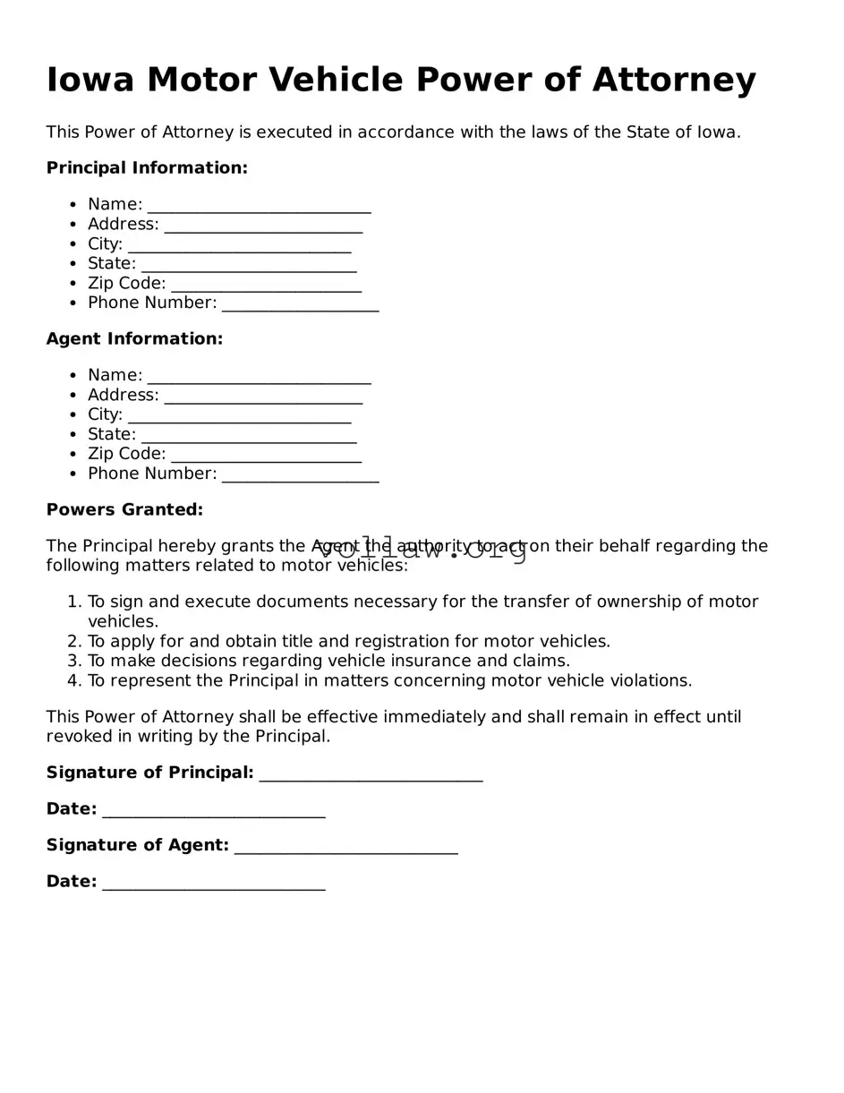 Attorney-Verified  Motor Vehicle Power of Attorney Form for Iowa