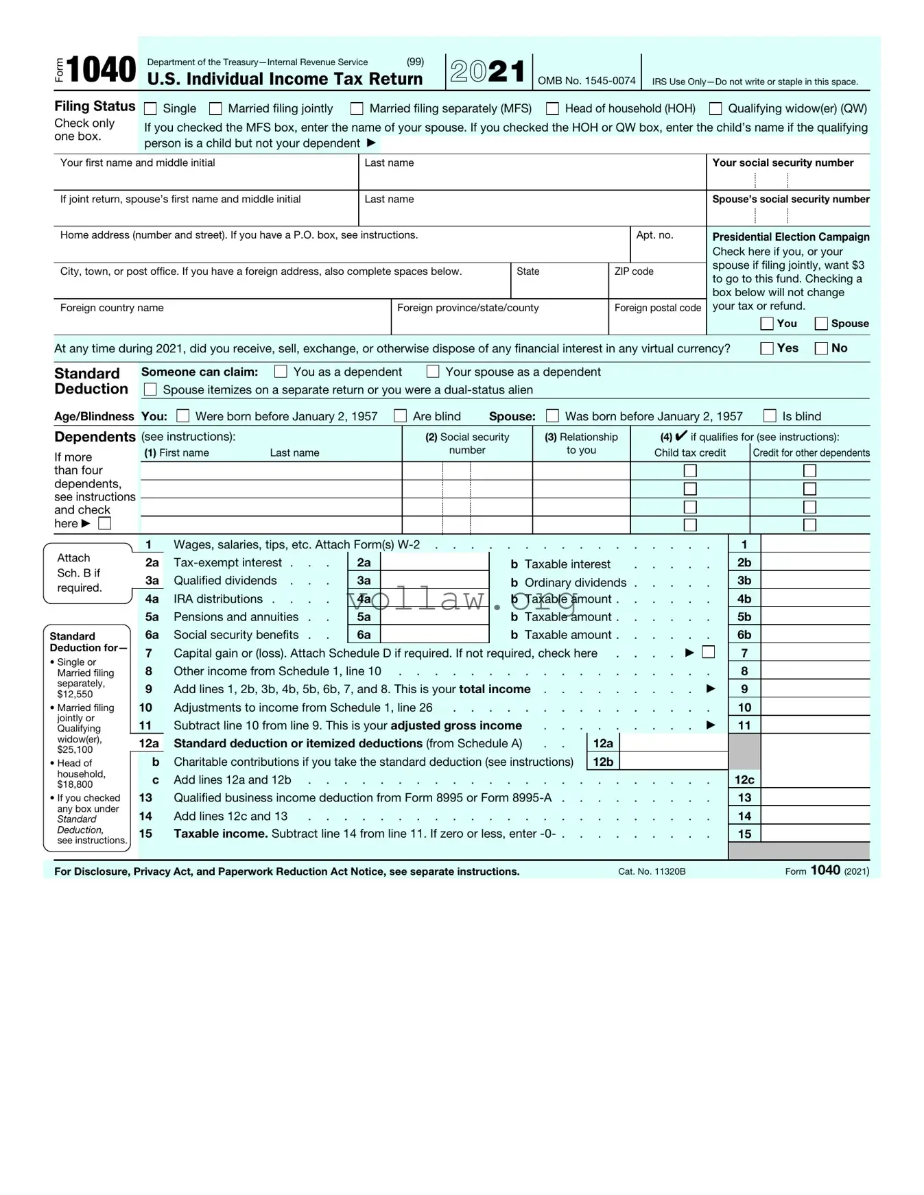 IRS 1040 Template