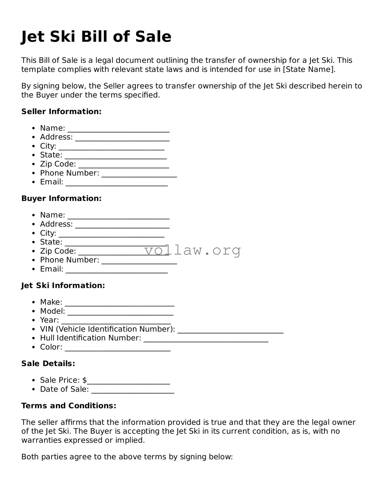 Free Jet Ski Bill of Sale Form