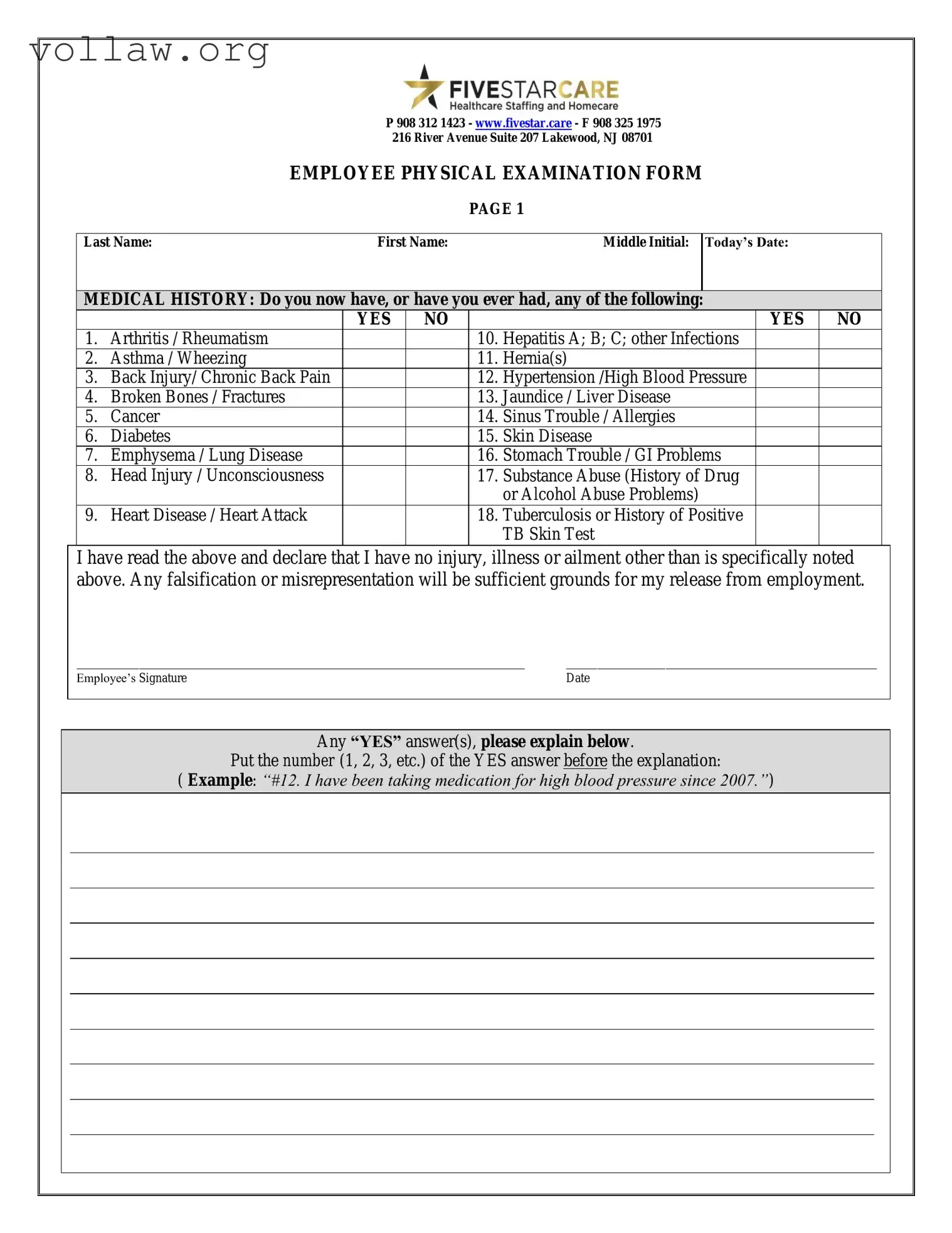 Employee Physical Template