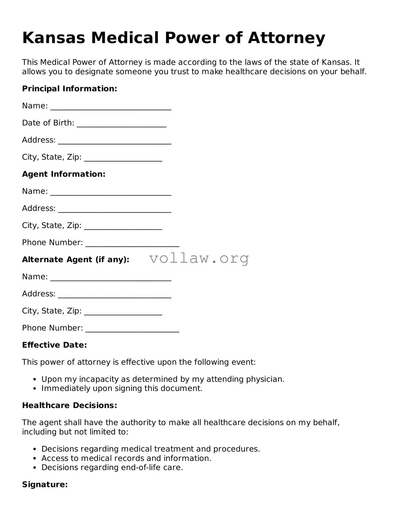 Attorney-Verified  Medical Power of Attorney Form for Kansas