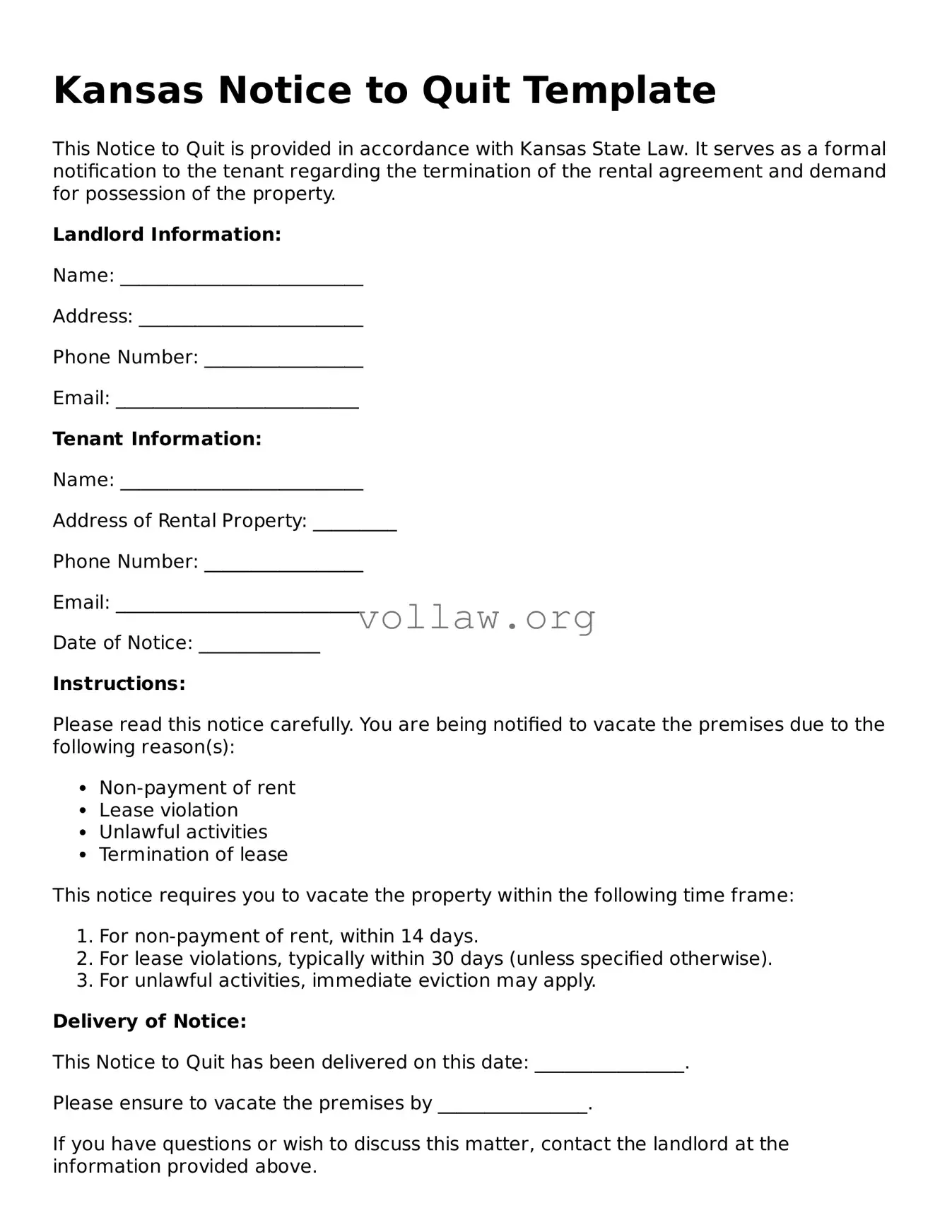 Attorney-Verified  Notice to Quit Form for Kansas