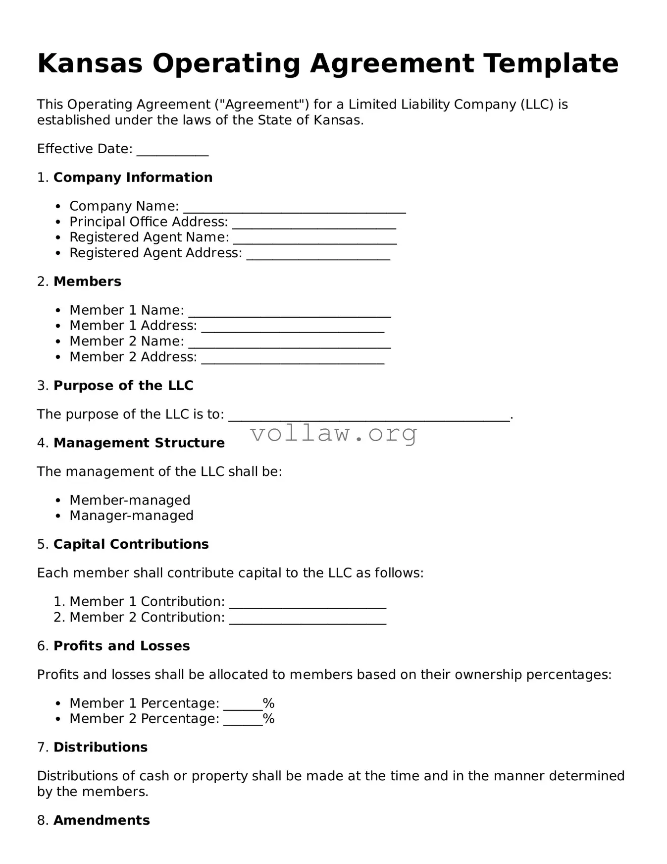 Attorney-Verified  Operating Agreement Form for Kansas