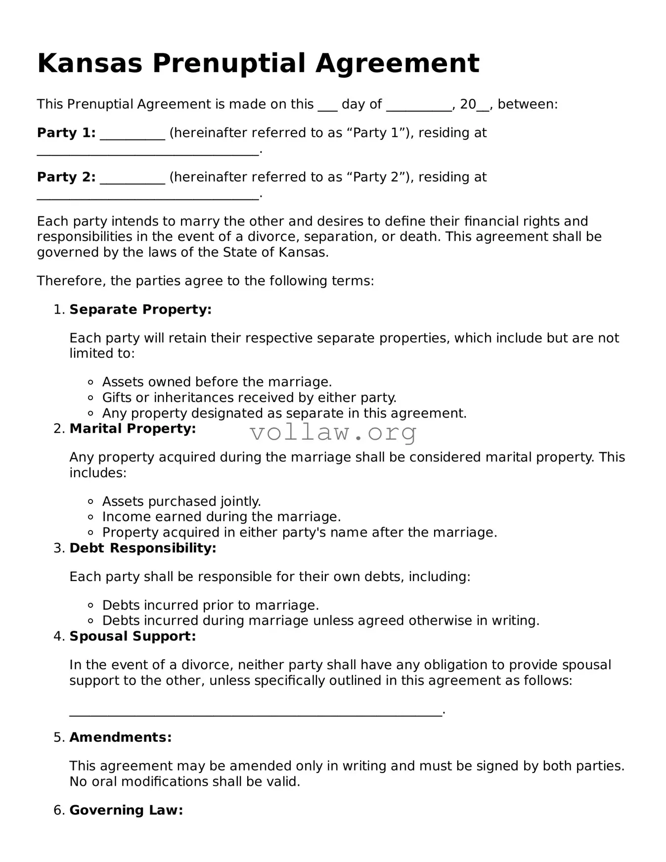 Attorney-Verified  Prenuptial Agreement Form for Kansas