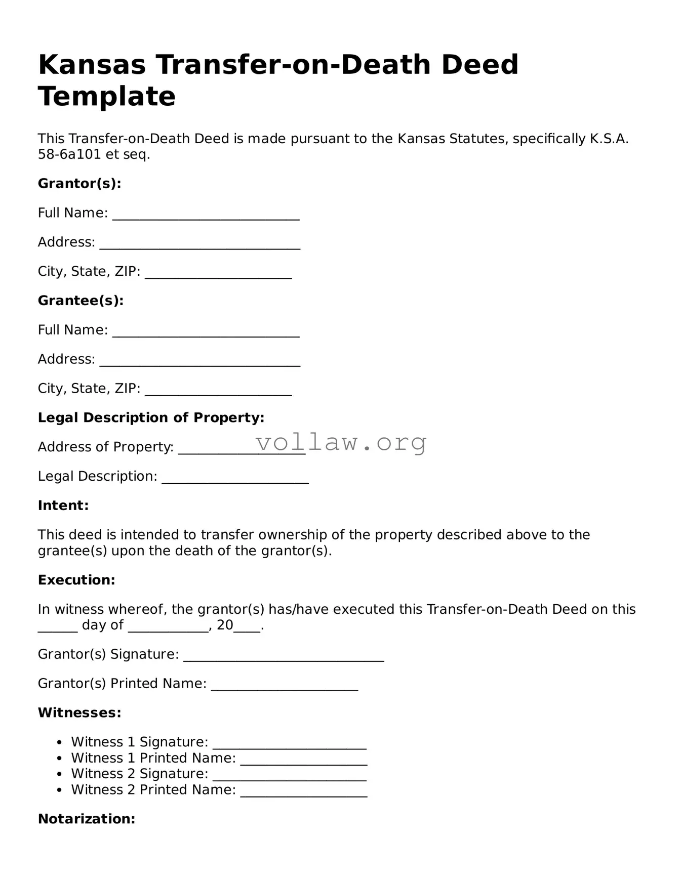 Attorney-Verified  Transfer-on-Death Deed Form for Kansas