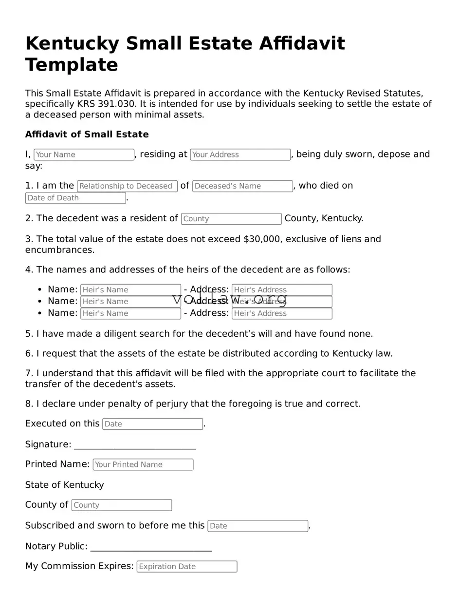 Attorney-Verified  Small Estate Affidavit Form for Kentucky