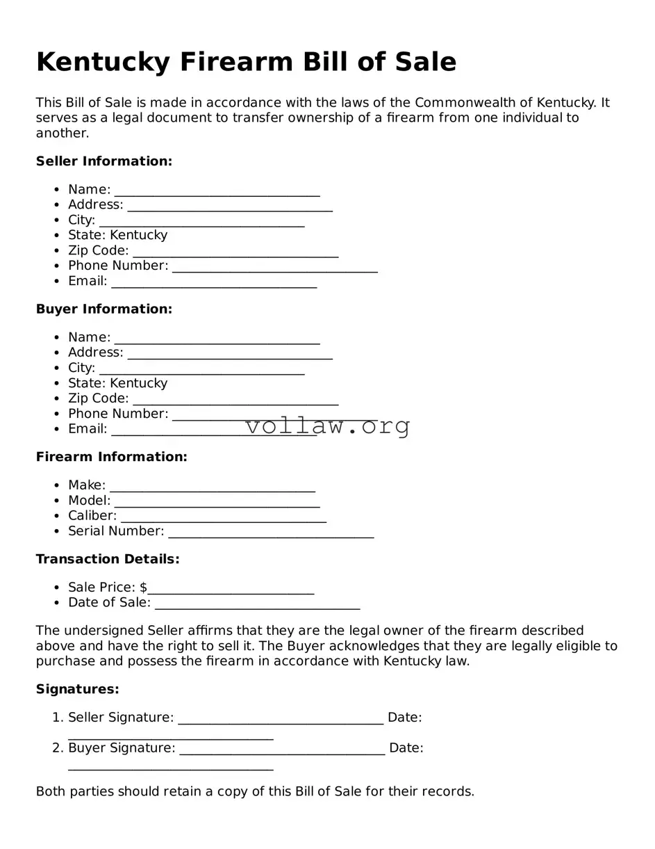 Attorney-Verified  Firearm Bill of Sale Form for Kentucky