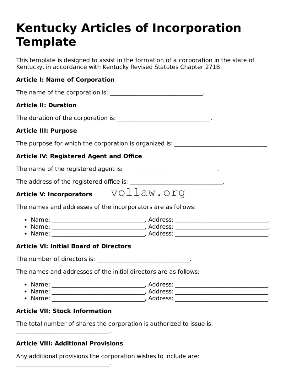 Attorney-Verified  Articles of Incorporation Form for Kentucky