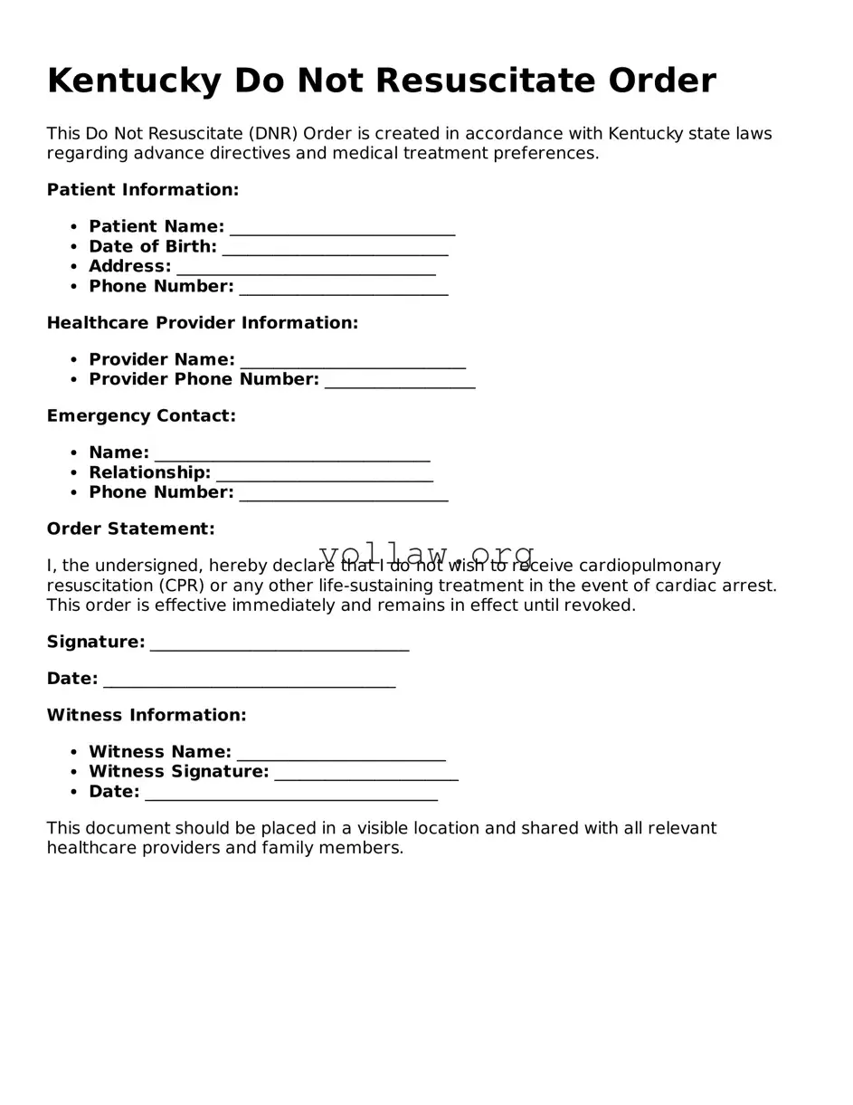 Attorney-Verified  Do Not Resuscitate Order Form for Kentucky