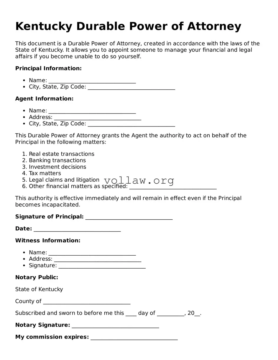 Attorney-Verified  Durable Power of Attorney Form for Kentucky