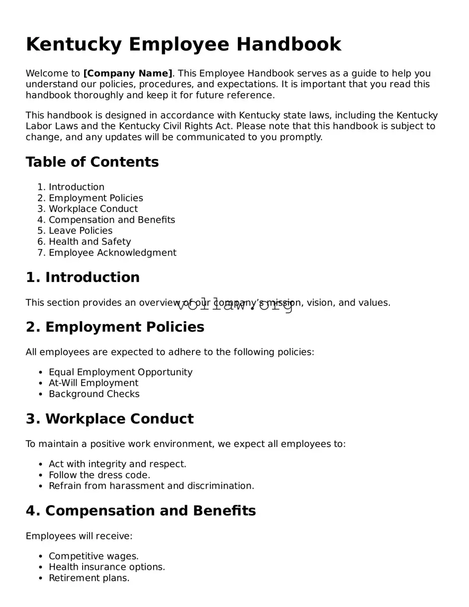 Attorney-Verified  Employee Handbook Form for Kentucky
