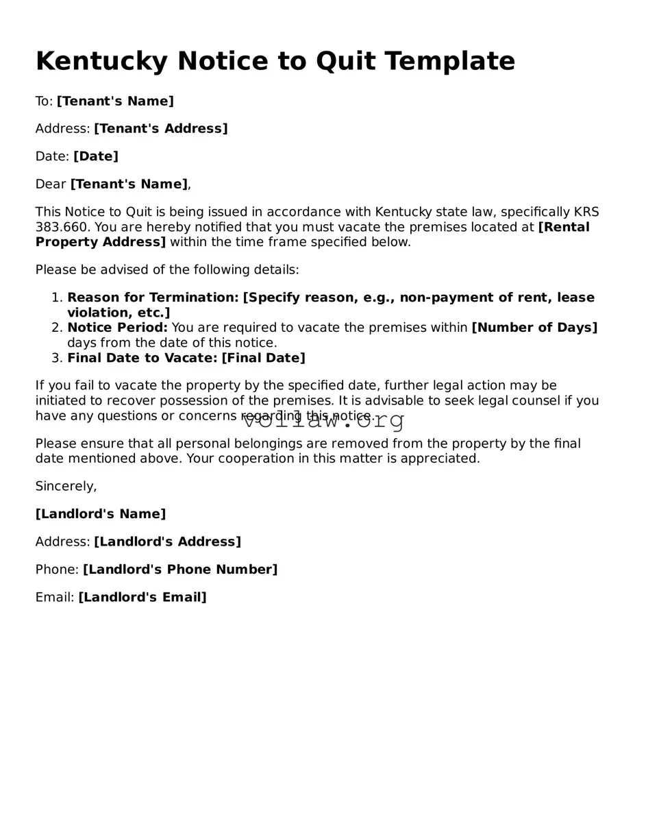 Attorney-Verified  Notice to Quit Form for Kentucky