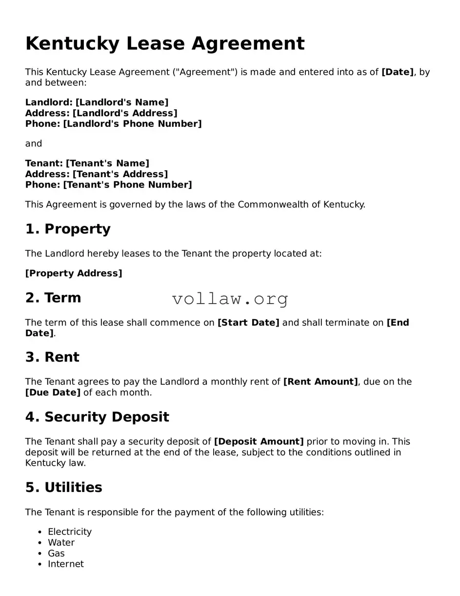 Attorney-Verified  Lease Agreement Form for Kentucky