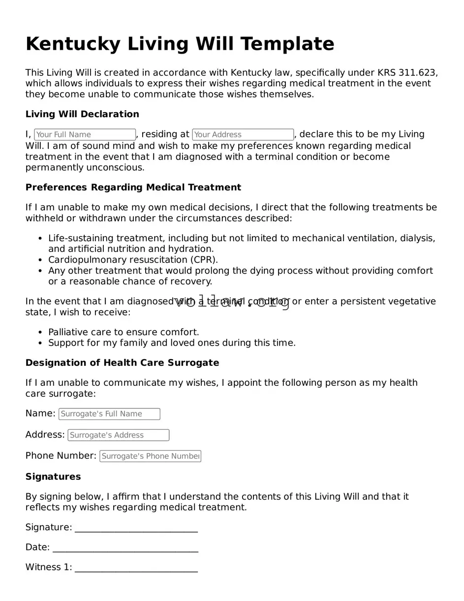 Attorney-Verified  Living Will Form for Kentucky