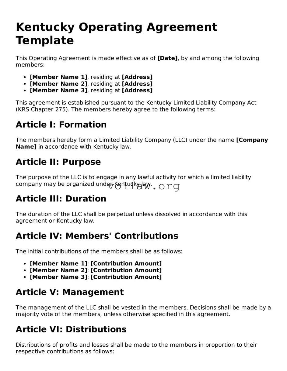 Attorney-Verified  Operating Agreement Form for Kentucky