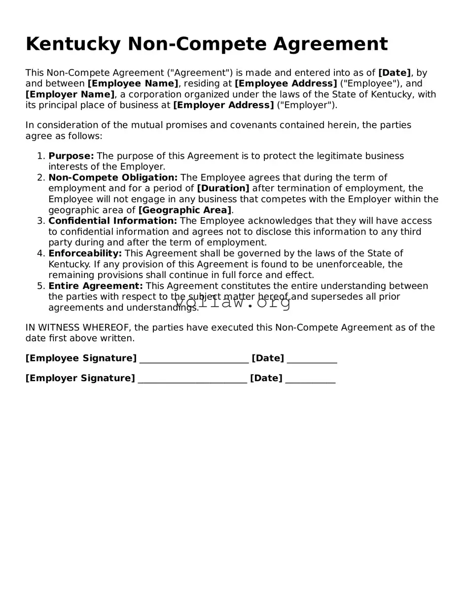 Attorney-Verified  Non-compete Agreement Form for Kentucky