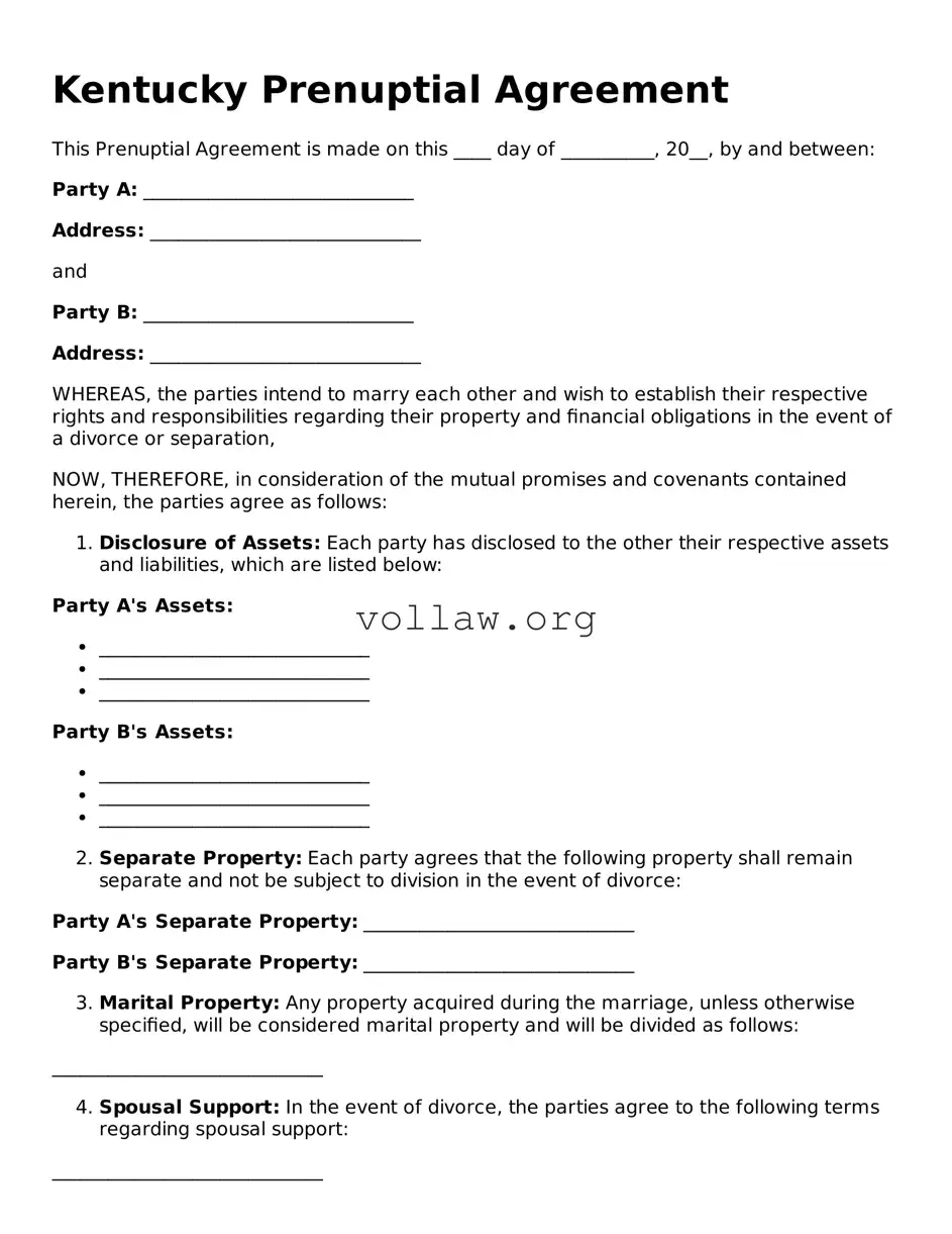 Attorney-Verified  Prenuptial Agreement Form for Kentucky