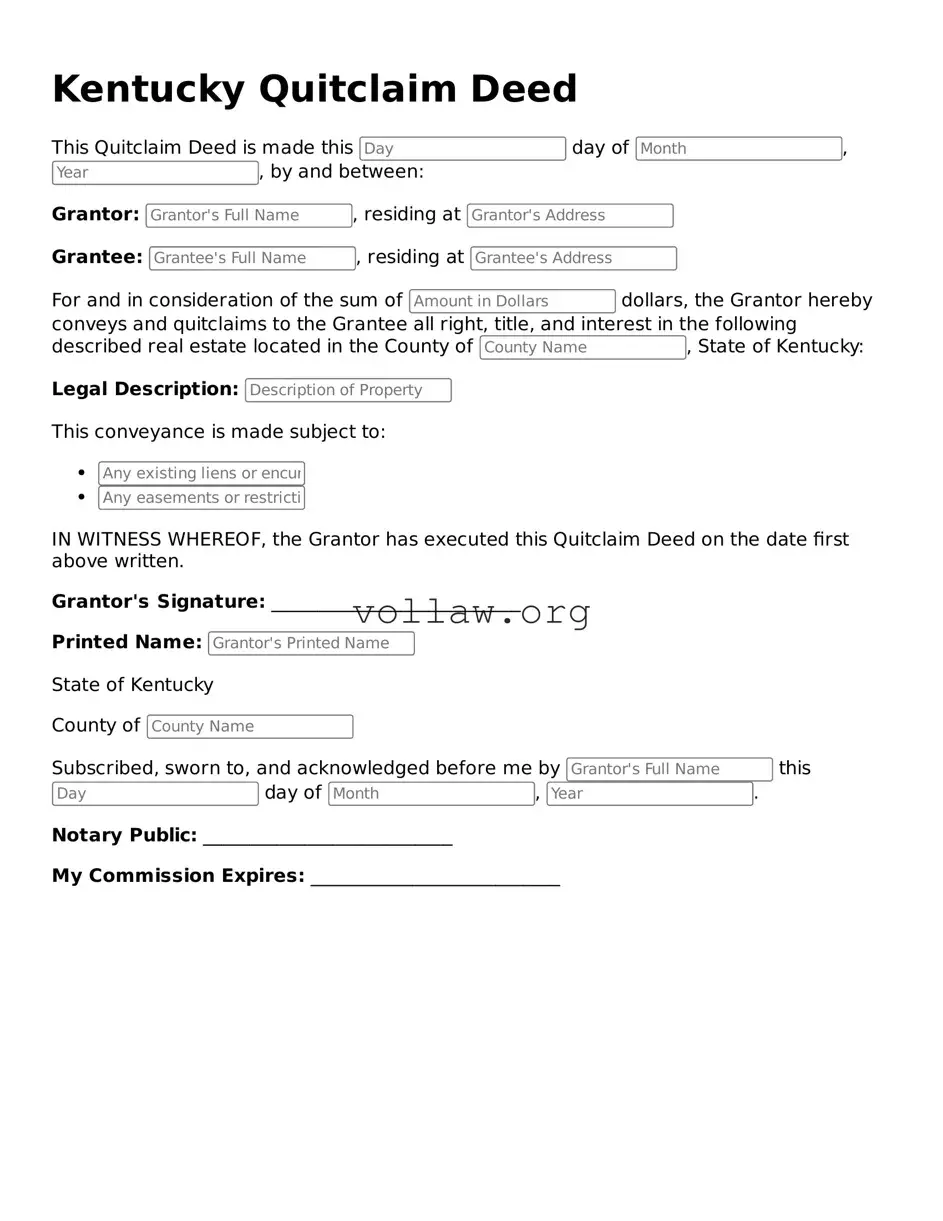Attorney-Verified  Quitclaim Deed Form for Kentucky