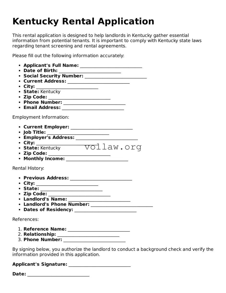 Attorney-Verified  Rental Application Form for Kentucky