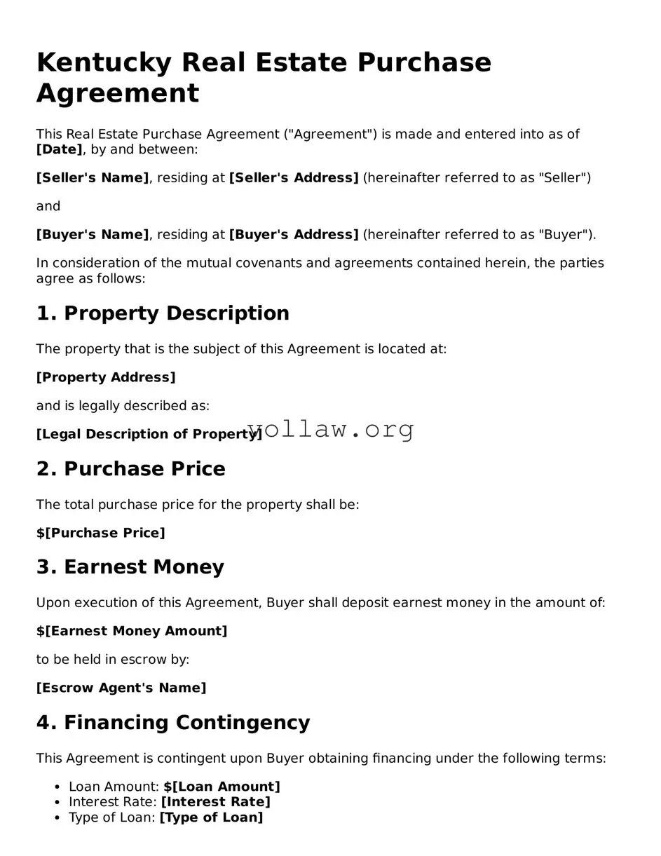 Attorney-Verified  Real Estate Purchase Agreement Form for Kentucky