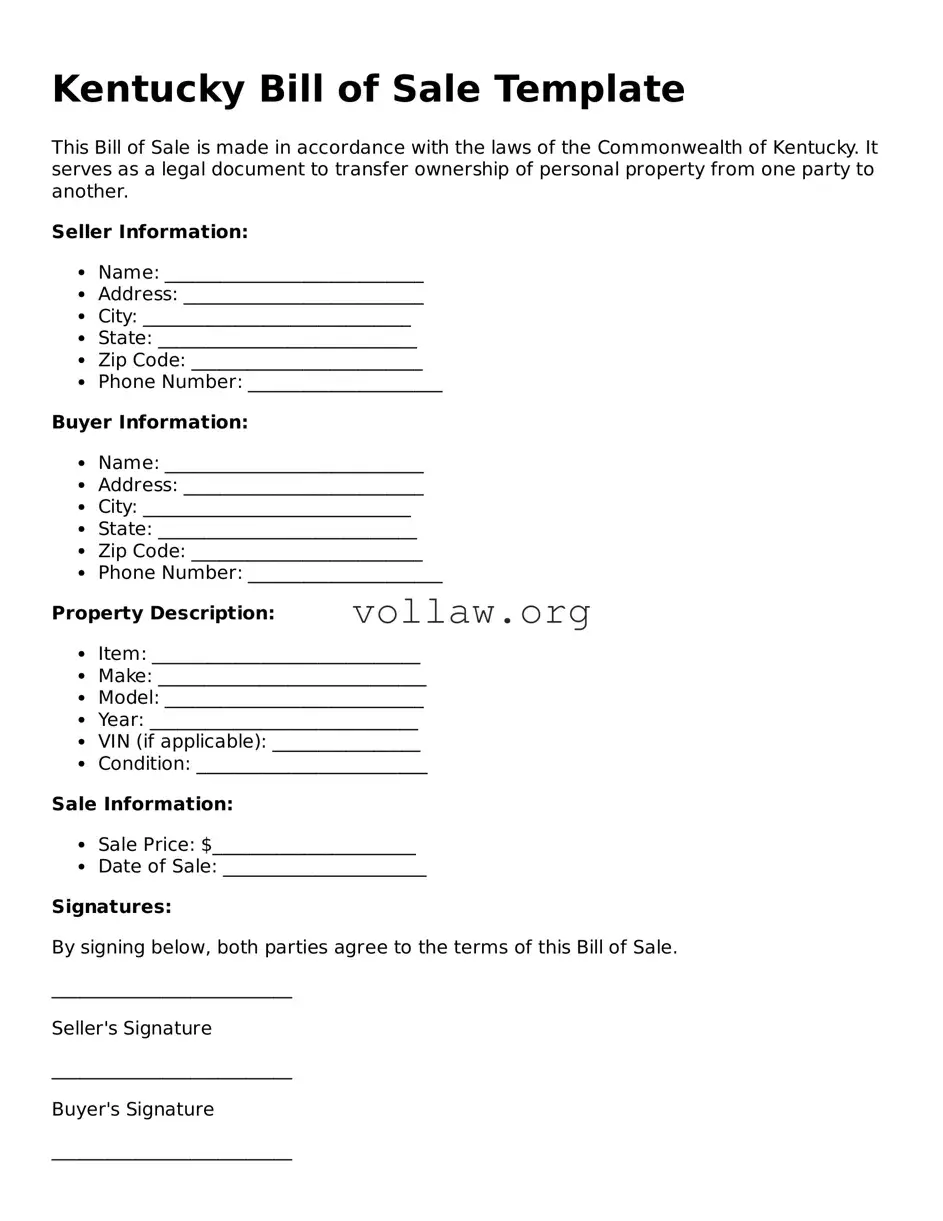 Attorney-Verified  Bill of Sale Form for Kentucky