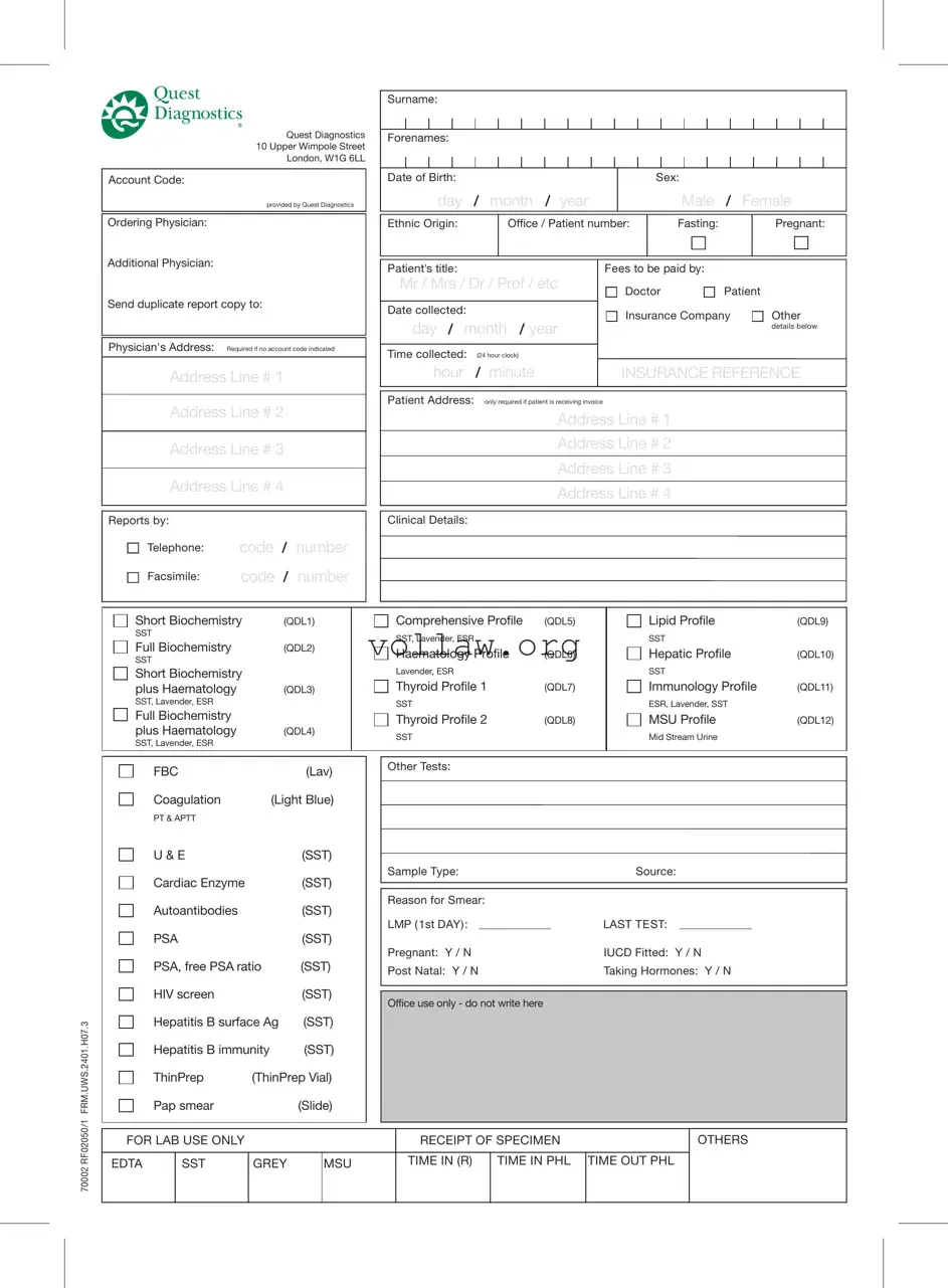 Order Quest Diagnostics Template
