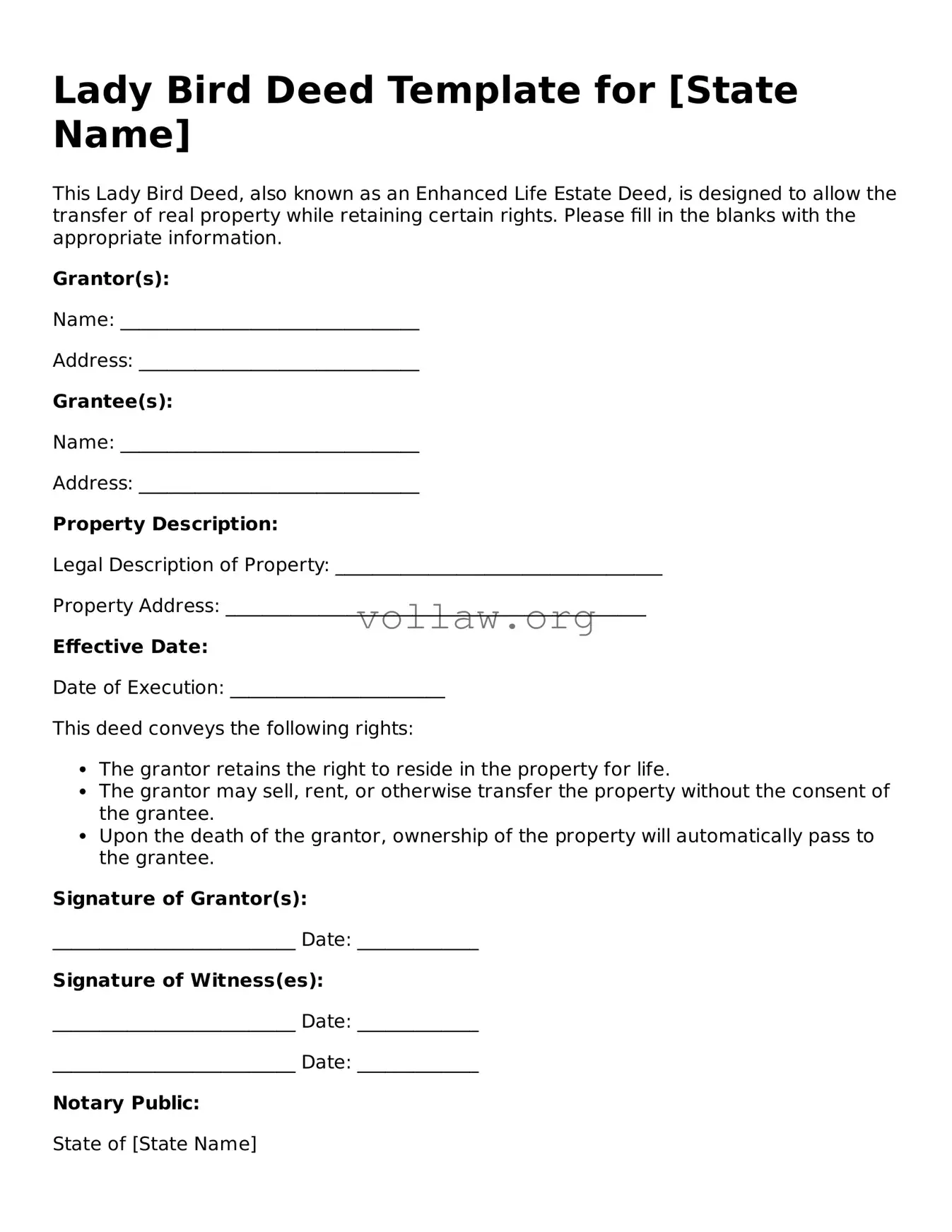 Free Lady Bird Deed Form