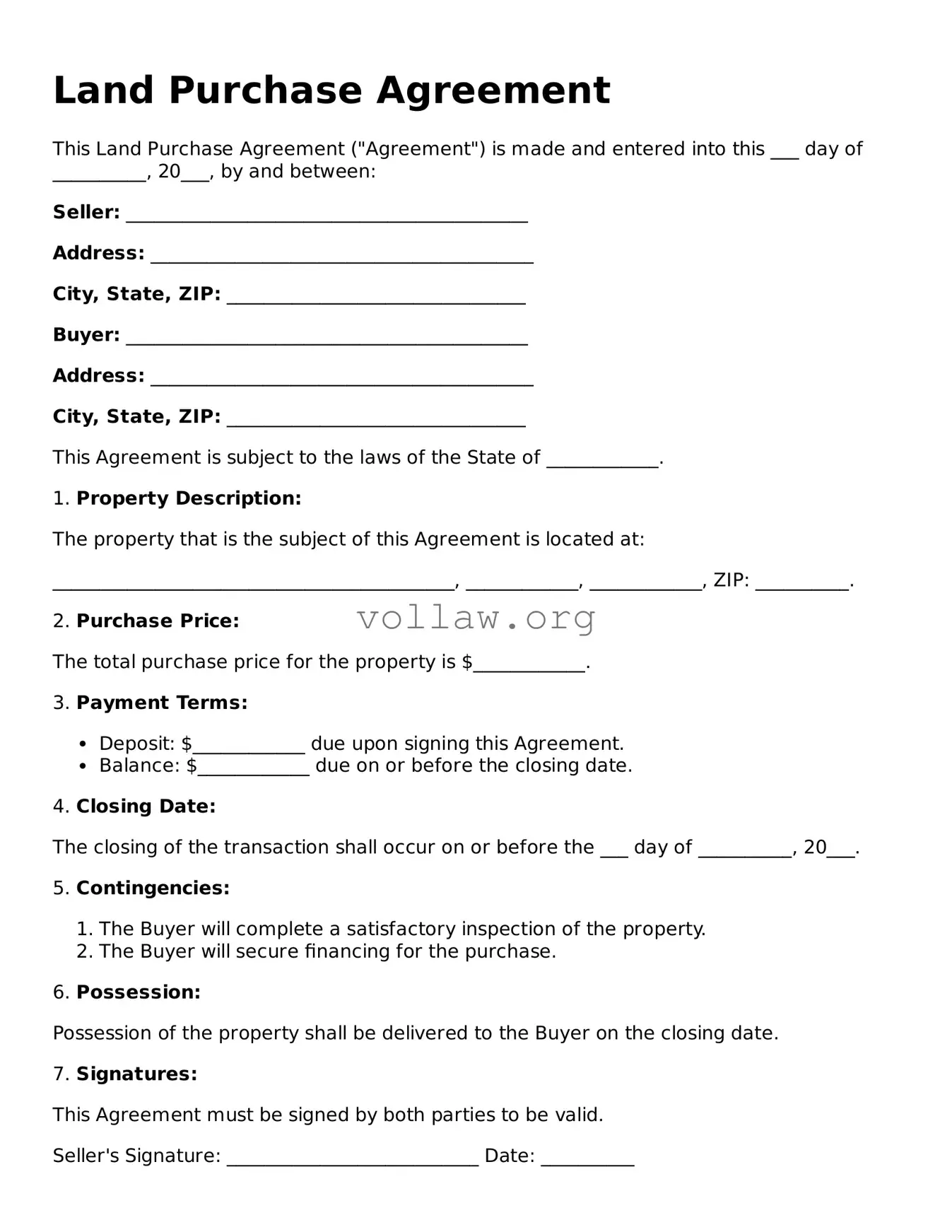 Free Land Purchase Agreement Form