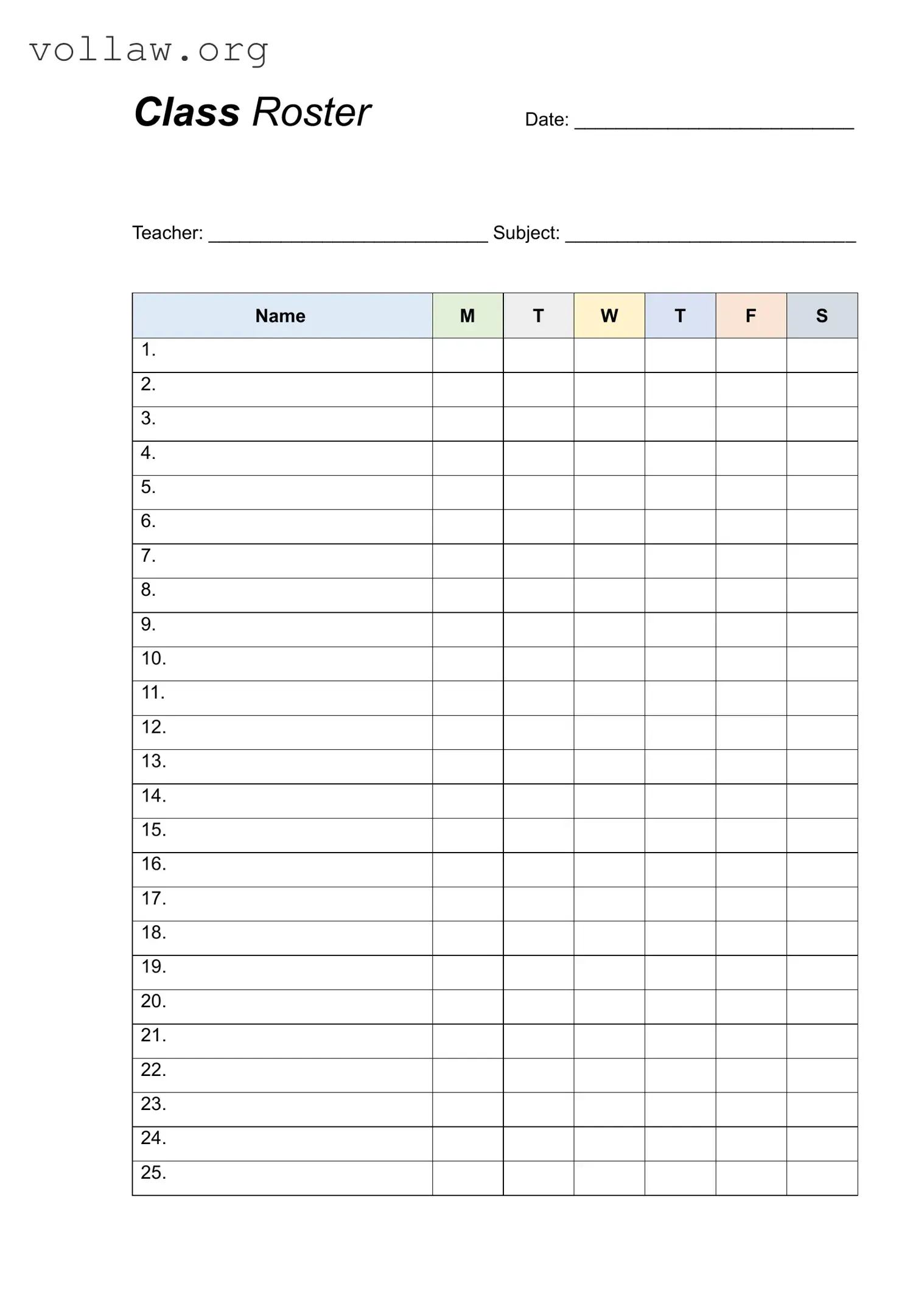 Class List Template