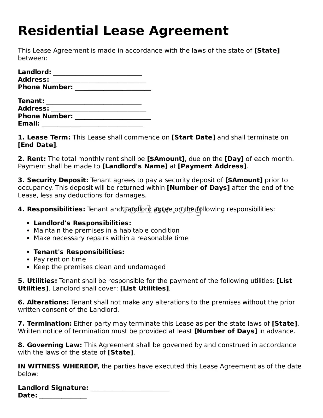 Free Lease Agreement Form