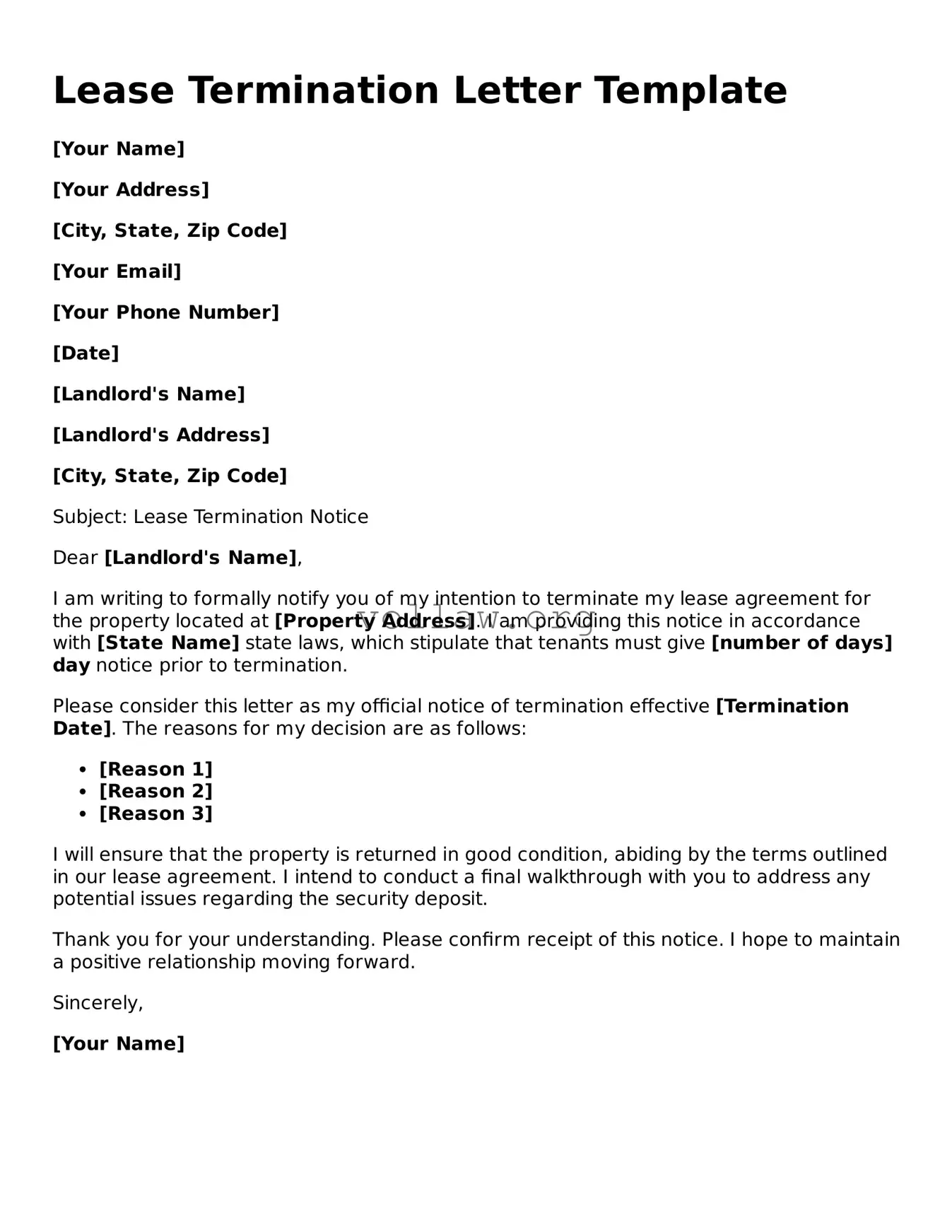 Free Lease Termination Letter Form